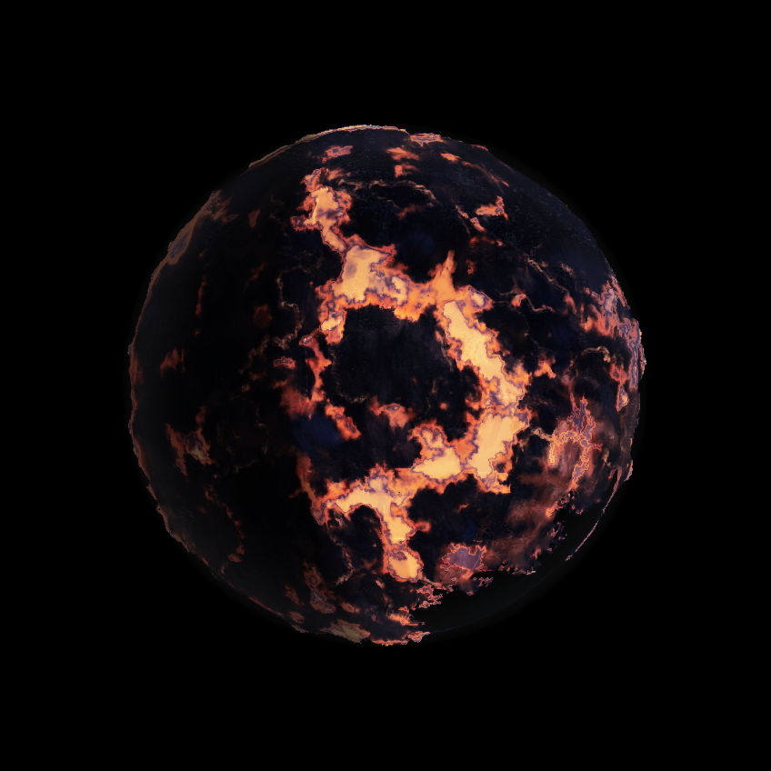 An artist's rendering of Vreneskej, if it were seen from space without its dense ash cloud layers.